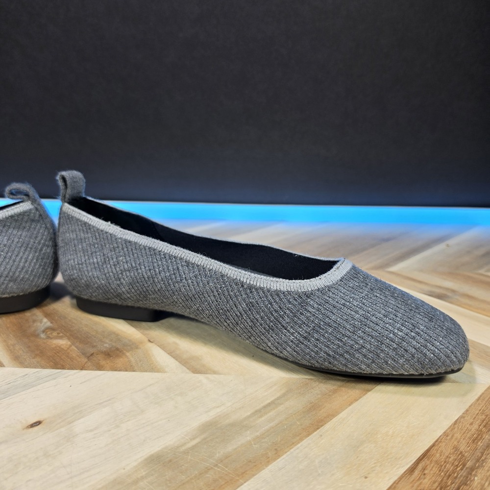 Vivaia Margot Women 41 / US 10.5 Grey Flats Square Toe Ribbed Knit Sustainable - Picture 6 of 13